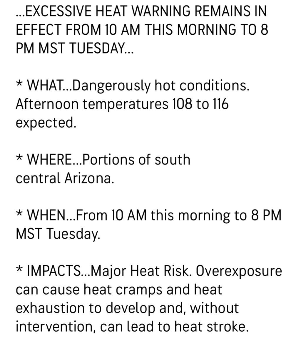 Excessive Heat Warning Notice Department Of Arizona 0431